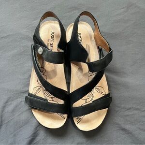 Josef Siegel women’s Tonga 25 sandal black brown size 39 8-8.5 leather flat